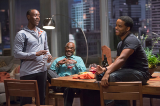 Don Cheadle as Marty Kaan, Glynn Turman as Jeremiah and Laranz Tate as Malcolm in House of Lies.